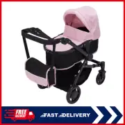 Kids Doll Pram Stroller Toy with Shoulder Bag Pushchair Pretend Play 65.5CM