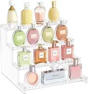 Lifewit 4 Tier Clear Display Risers Stand with Decorative Fences, Plastic 12 Inch Perfume Organizer, Display for Figures, Cupcake, Dessert, Desktop Stand for Organization and Decor, 1 pack