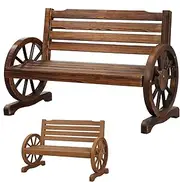ALFORDSON Outdoor Wagon Wheel Bench 2-Seater with Armrests, Durable Fir Wood Lawn Furniture Rustic Appearance for Patio Garden Park Porch, UV-Resistant Armchair Lounge, 300kg Weight Capacity, Charcoal