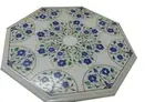 18" Marble Corner Side Table Top lapislazuli Floral Inlay Handmade Art