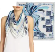 EMILIO PUCCI SCARF PRINT CHIFFON SILK SIGNATURE LOGO SQUARE SCARF 34"