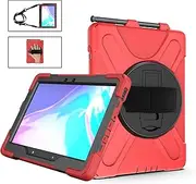 Jarttarn Case for Galaxy Tab Active Pro 10.1 inch SM-T540/T545/T547,Kickstand with 360 Degree Rotatable 3 Layer Hybrid Heavy Duty Shockproof Hand Strap Shoulder Strap Design (Red)
