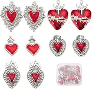 [SUNNYCLUE] 1 Box 20pcs Heart Charms Gothic Style Sacred Heart Charms Bulk Antique Silver Red Heart Thistles Thorns Fancy Enamel Charm for Jewellery Making Charms Valentine's Day DIY Crafts Supplies