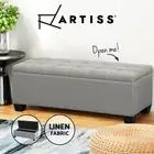 Artiss Storage Ottoman Blanket Box Bench 97cm Button Linen Chest Couch Grey