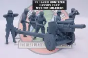 World War 2 Toy Soldiers - USA Howitzer Cannon Crew - 54mm - 1:32 - W/O Bases