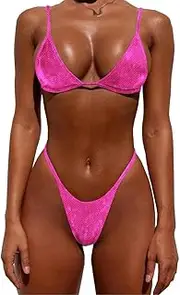 [YAUASOPA] Women Shiny Bikini Micro Sexy String Two Pieces Swimsuit Female Thong Swimwear