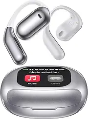 EUQQ Ultra Open-Ear-Headphones Wireless Bluetooth - Ergonomic Pro Bone Conduction Earbuds with Soft, Airy Silicone Design, Over-the-Ear Earbuds for Running, Sports, Fitness and Workouts, Silvery White