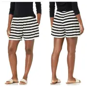 NEW Norma Kamali Boyfriend Elephant Sweat Short 3/4 Stripe Black White Size XS