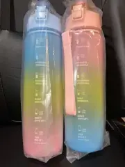 1L Outdoor Sports Half Gallon 32OZ Water Bottle with Straw Time Marker BPA-Free