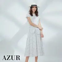 在飛比找momo購物網優惠-【AZUR】平領綁帶格紋清新洋裝