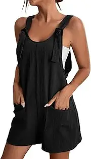 [Generic] Women's Tie Shoulder Overall Shorts Scoop Neck Romper Jumpsuit With Pocket Jumpsuit Overalls