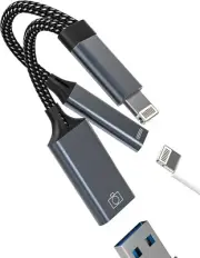 Lightning USB Adapter(2 in 1)for iPhone 14 Pro Max Charger Splitter OTG 3.0 Cabl