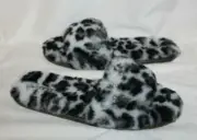 NIB UGG Fur Panther Genuine Shearling Slippers Slides Black Gray White