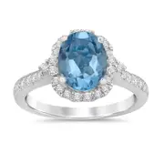 Facets of Love Oval Created Aquamarine Ring with 1/3ct of Diamonds in 18kt White Gold