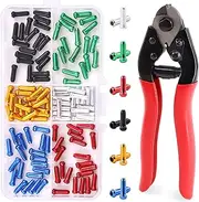Glarks 121pcs Bike Cable End Caps & Cutter Set, 120pcs 6 Colors End Crimps with Stainless Steel Wire Rope & Aircraft Bicycle Cable Cutter Up to 5/32