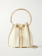 [Jimmy Choo] Jimmy Choo - Bon Bon Micro Faux Pearl-embellished Satin Bucket Bag - Ivory - One size One size Ivory