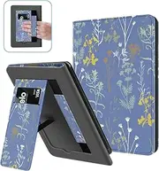 Ayotu Stand Case for 6" All-New Kindle 11th Generation (2024/2022 Release), Premium PU Leather Cover with Hand Strap, Auto Sleep/Wake and Back Cover Adsorption, Twilight Garden
