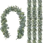 Lenamos Faux Eucalyptus Garland Plant, 4 Pack Artificial Vines Hanging Eucalyptus Leaves Greenery Garland for Wedding Backdrop Arch Wall Decor, 5.5 Feet/pcs UV Protected Indoor Outdoor