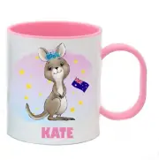Aussie Kangaroo Personalised Cup Kids Girl Plastic Mug Birthday Christmas Gift