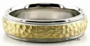 HAMMERED FINISH TWO TONE GOLD MENS WEDDING BANDS,10K WHITE AND YELLOW GOLD RINGS