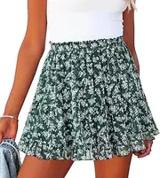[Aoudery] Flowy Shorts for Women Casual Boho Floral Skorts Ruffle Mini Chiffon Country Concert Skirts Running Tennis Golf Skorts