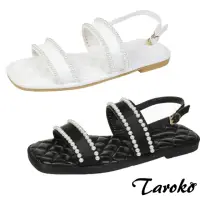 在飛比找momo購物網優惠-【Taroko】氣質珍珠菱格一字涼拖鞋(2色2款可選)
