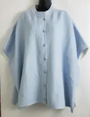 Chico's Zip Snap Poncho Cape Jacket Reversible Ecru Blue Wool Blend Size L/XL