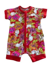 NWT Bonds Baby Red Pink Floral Short Sleeve Zippy Wondersuit Size 00,3-6 Months