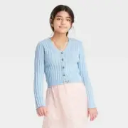 JJG) Girls Cropped Ribbed Cardigan Sweater - Art Class Blue Small 6/6X