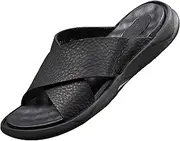 [GHYUB] Mens Genuine Leather Open Toe Crossover Sandal, Comfort Soft Cushioning Sport Sandals with Plantar Fasciitis Arch Support Open Toe Slippers (Color : Black, Size : EUR41)