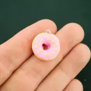 4 Donut with Pink Icing Charms Pink Polymer Clay Fun and Colorful - E394