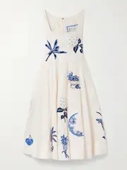 [Agua by Agua Bendita] Agua by Agua Bendita - Frontera Appliquéd Linen Midi Dress - Cream - small small Cream