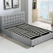 Queen Bed Frame Fabric Tufted Grey