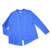 Chico’s Linen Drape Open Front Cardigan Size 2 Large Blue Long Sleeve NWT $90