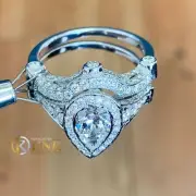 14k White Gold Pear Moissanite And Natural Diamonds Engagement Rings Halo 3.00CT
