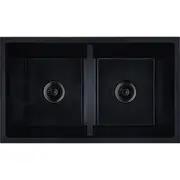Baiachi Double Bowl Granite Kitchen Sink Black with Black Waste