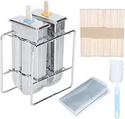 Stainless Steel Ice Cream Molds DIY Ice Maker Kitchen Tool with Storage Rack and Cleaning Brush for Homemade Popsicles Round Head Flat Head 2pcs Molds 55pcs Sticks (-3118200030911)