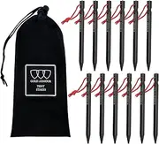 Gold Armour Tent Stakes - 12 Pack Heavy Duty, Lightweight, Camping Stakes Pegs for Outdoor Tent and Tarp, Essential Camping Gear Equipment Accessories (Black)