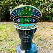 Steampunk Sequin Blue Hat Burning Man Party Costume Halloween Captain Hat