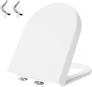D-Shape Toilet Seat, Soft Close Loo Seat with Easy Top Fix, One Button Quick Release for Cleaning, Durable Urea Formaldehyde Material, White (Signature Series)