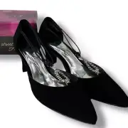 NEW Easy Street Black Rhinestone Heels Size 9 Retro cocktail Formal Pointed Toe