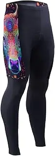 [AIXIWAWA] Men's Cycling Pants (Art Pattern Cow) Print Outdoor Tights 3D Padded Bike Riding Long Pants