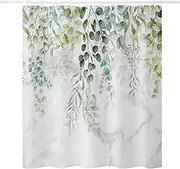 [Bezavea] 180 x 200cm Polyester Shower Curtains Mould Mildew Resistant, Bathroom Curtain Washable with 12 Hooks, Quick Drying Bathtub Curtain Printed with Plants Leaves