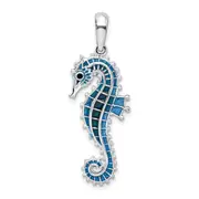 Sterling Silver De-Ani Rhodium-Plated Polished 3D Enameled Blue Seahorse Pendant