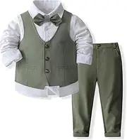 [Xingwu Textitle] Baby Boys' 4-Piece Tuxedo Set with Dress Shirt, Vest, Pants, and Tie