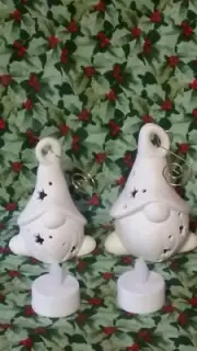 Ceramic Bisque~ Ready to Paint (2) Small Gnome Ornaments with tea lites & hooks