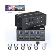 8K USB 3.0 KVM Switch 2 Monitors 4 Computers Displayport 8K@60Hz 4K@144Hz,Dua...