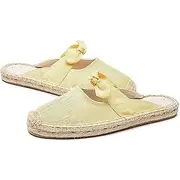 [U-lite] Women's Casual Bowknot Embellishment Slip-On Flats Loafers Flax Mule Shoes Espadrilles