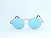 A/Q RETRO GOTHIC STEAMPUNK ROUND METAL SUNGLASSES SILVER BLUE MIRROR ONE SIZE