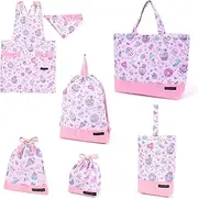 [COLORFUL CANDY STYLE] NT906500 Kindergarten Entrance School Entrance 6-Piece Set, Lesson Bag, Quilting (with Gusset), Shoe Case, Drawstring Bag, Gymnastics Clothes Bag, Lunch Bag, Cup Bag, Small Items,